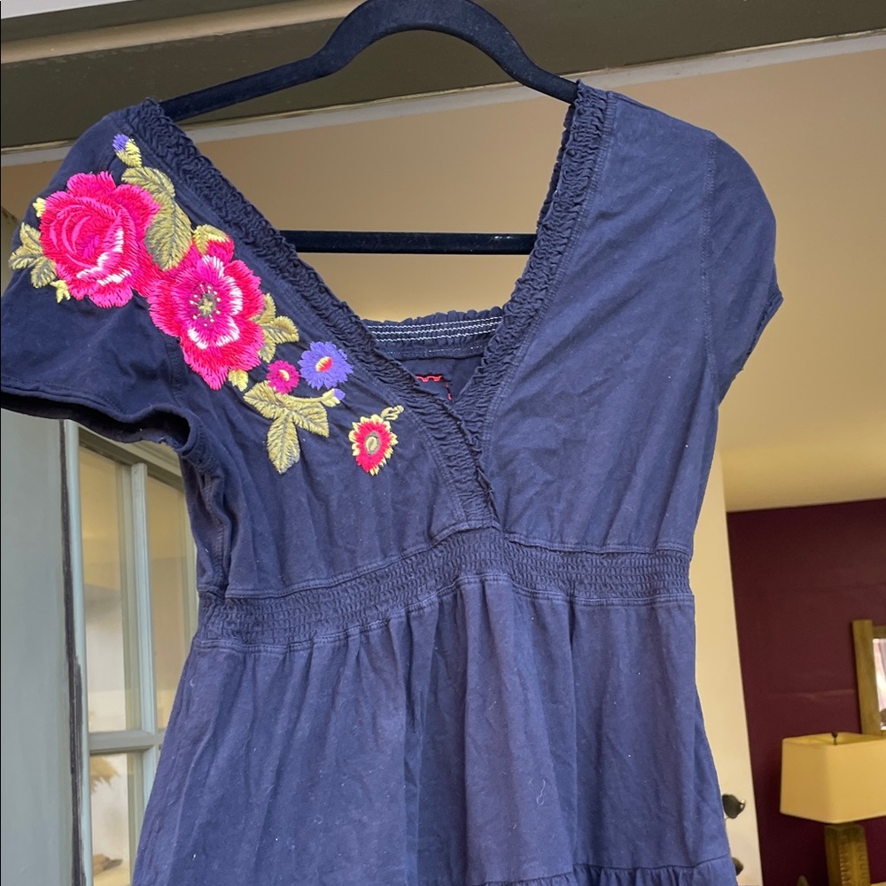 Johnny Was Dress with Pink Floral Embroidery